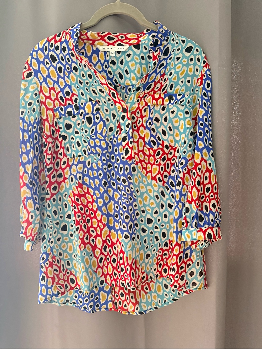 Trina Turk Multicolor Printed V-Neck Tunic — Blue, Red, Yellow, Aqua